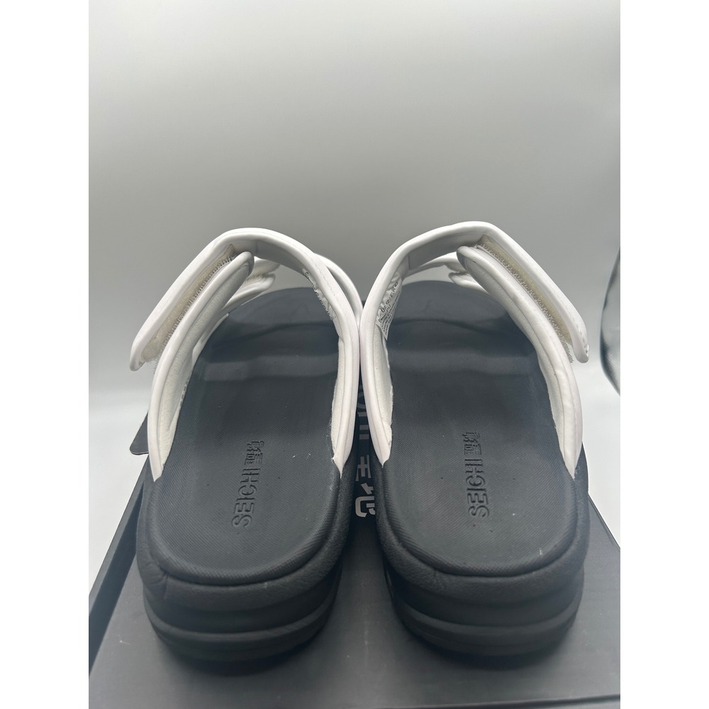 Seichi Senko Sandals,White Black Two Strap Slides,Men's Size 12,New w/ Defects - Picture 8 of 16